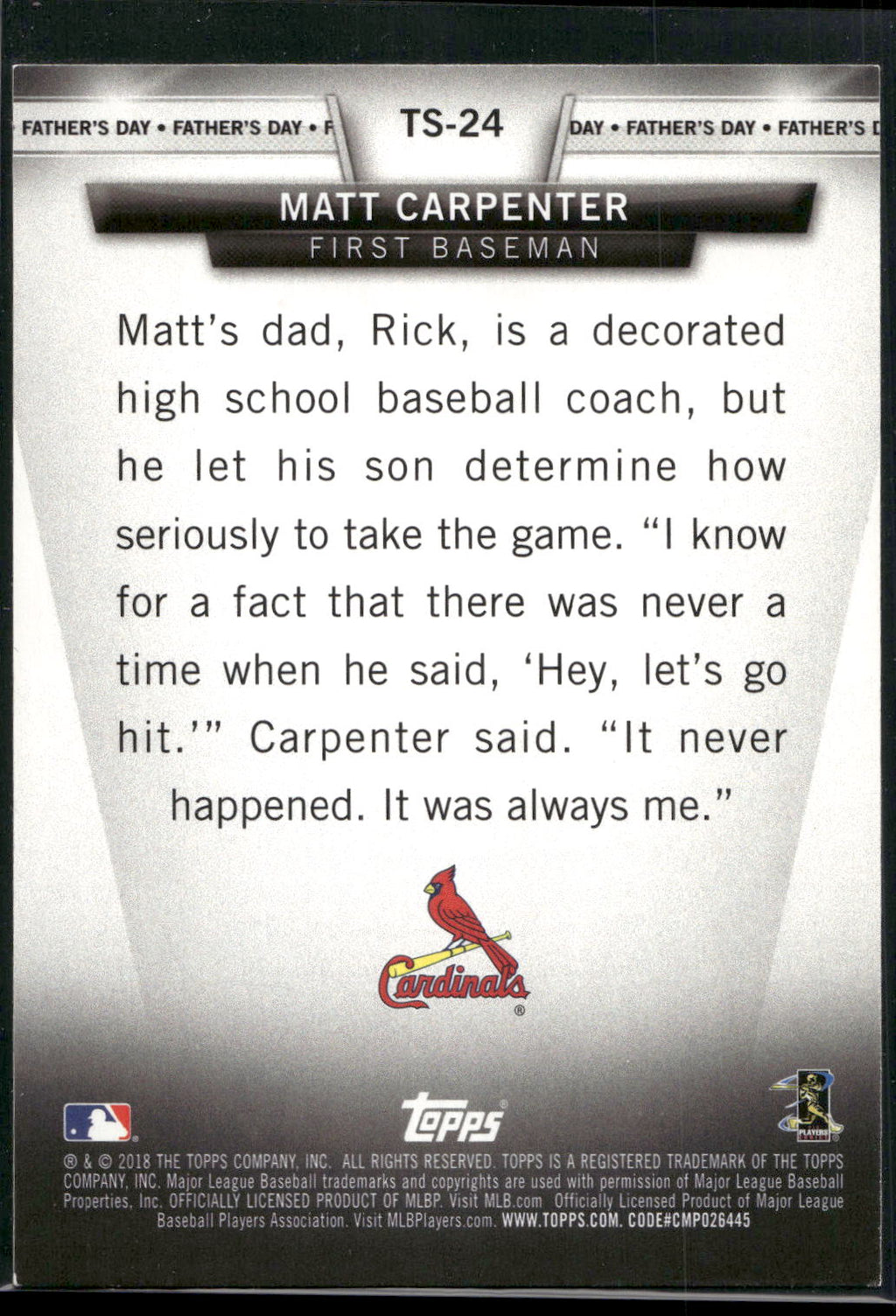 2018 Topps #TS-24 Matt Carpenter Topps Salute (Series One)