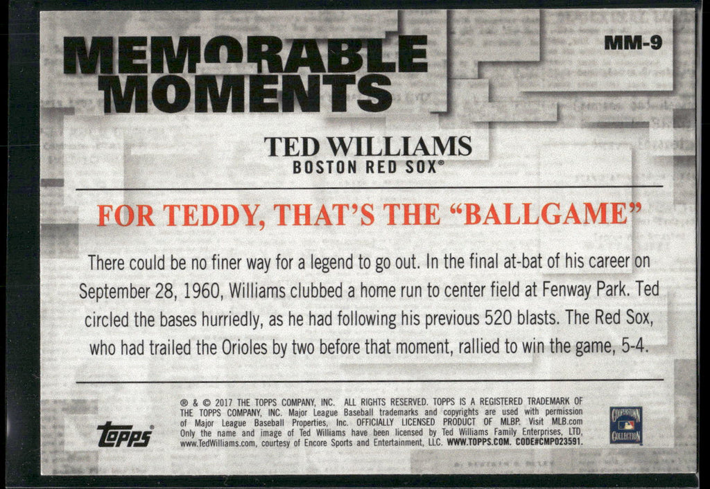 2017 Topps #MM-9 Ted Williams Memorable Moments