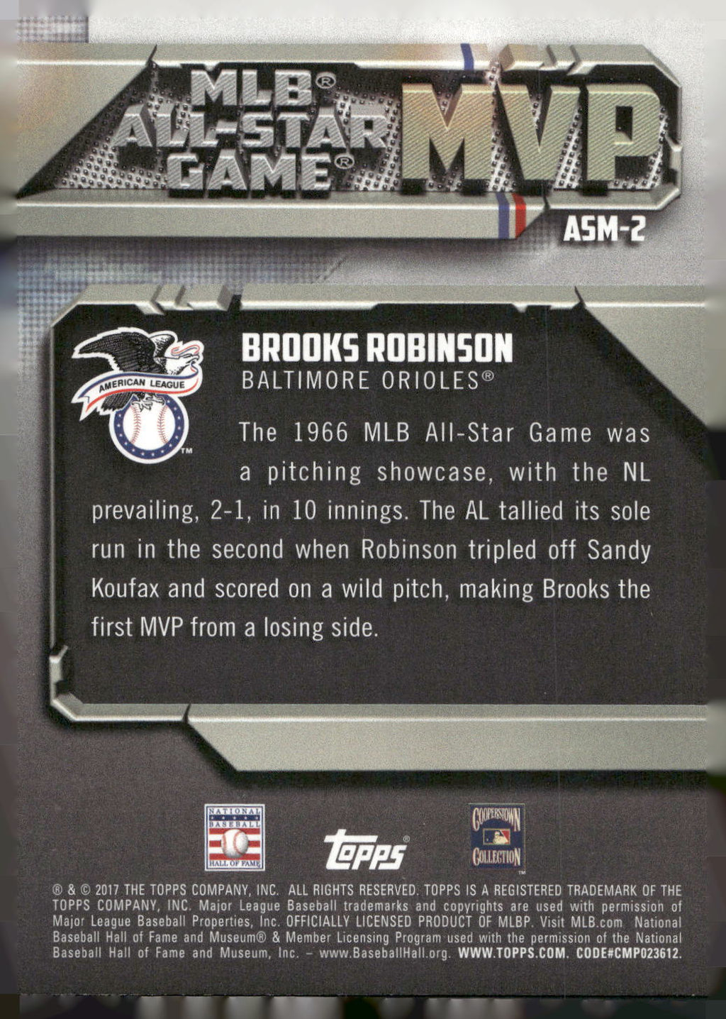 2017 Topps #ASM-2 Brooks Robinson All-Star Game MVP