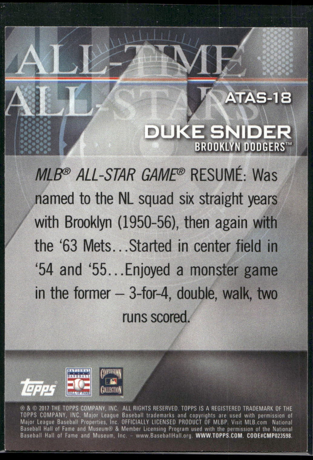 2017 Topps #ATAS-18 Duke Snider All-Time All-Stars