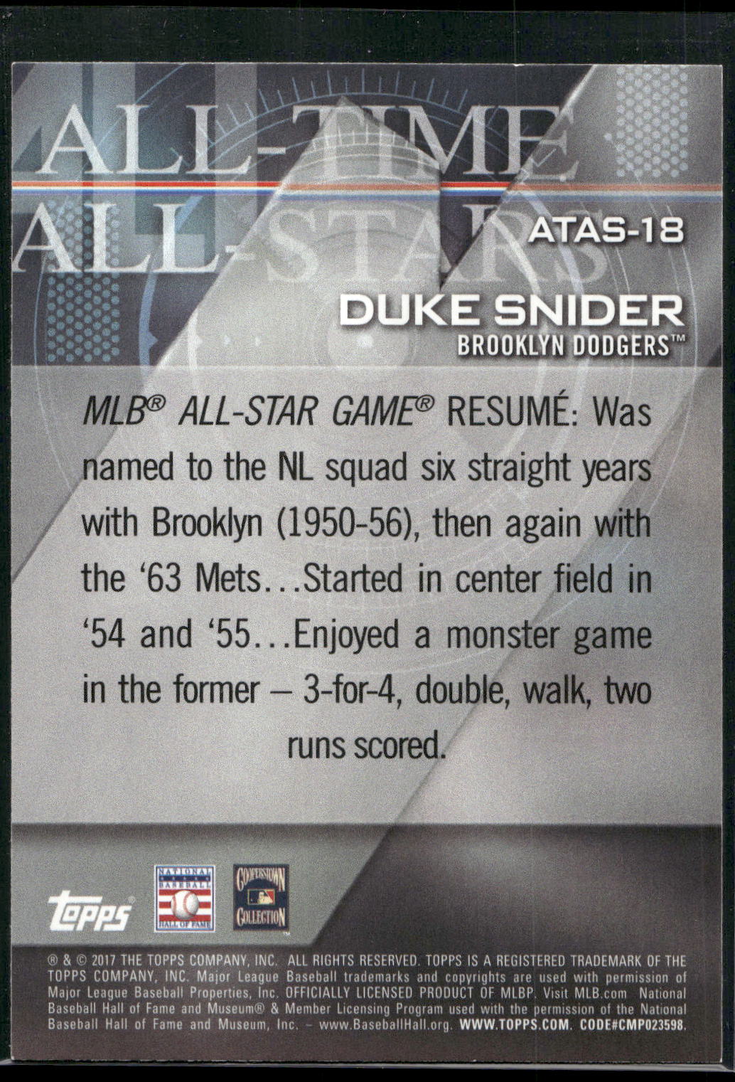 2017 Topps #ATAS-18 Duke Snider All-Time All-Stars