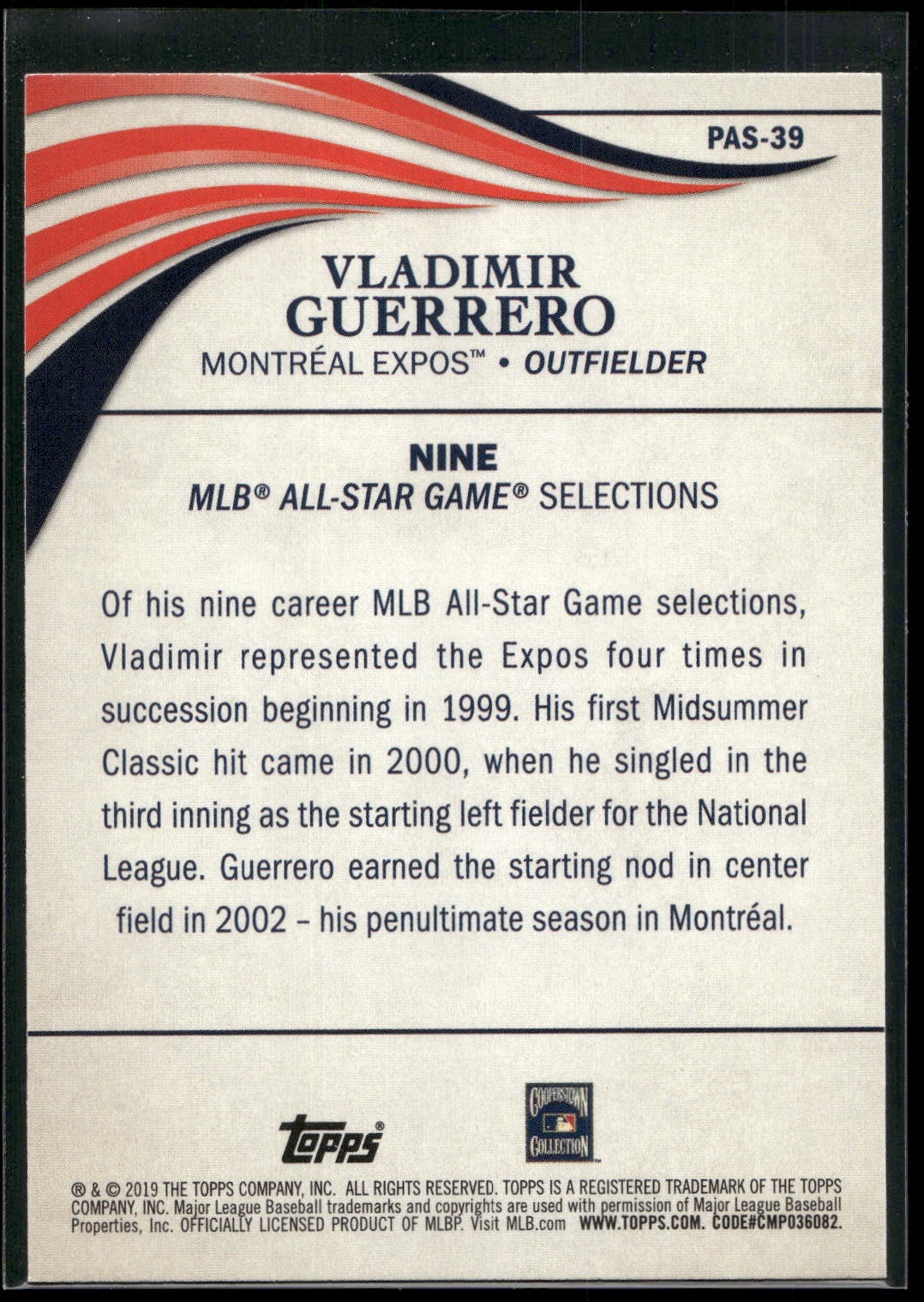 2019 Topps Update #PAS-39 Vladimir Guerrero Perennial All-Stars