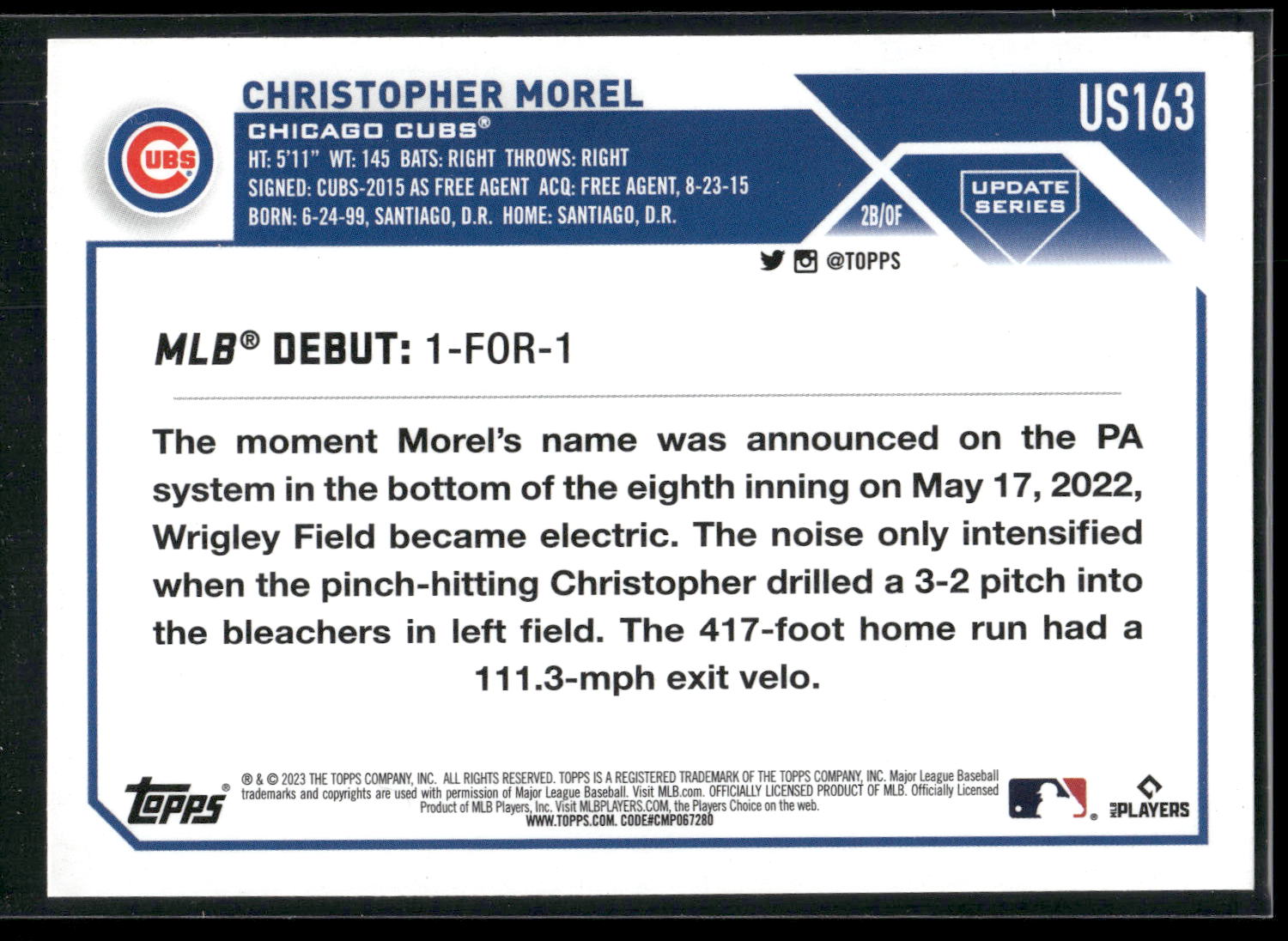 2023 Topps Update #US163 Christopher Morel