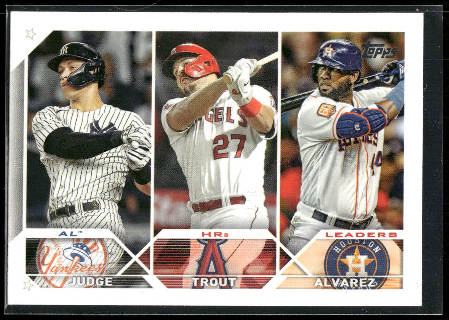 2023 Topps #246 AL HRs Leaders (Aaron Judge / Mike Trout / Yordan Alvarez)