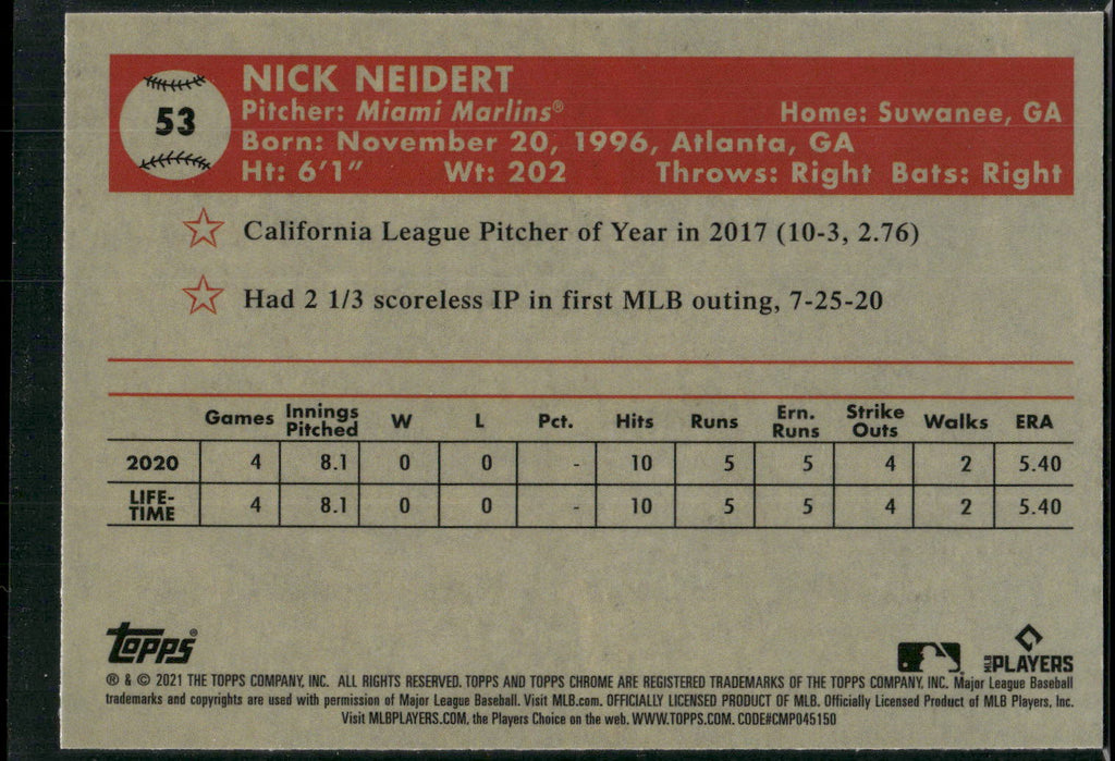 2021 Topps Chrome Platinum Anniversary #53 Nick Neidert X-Fractor