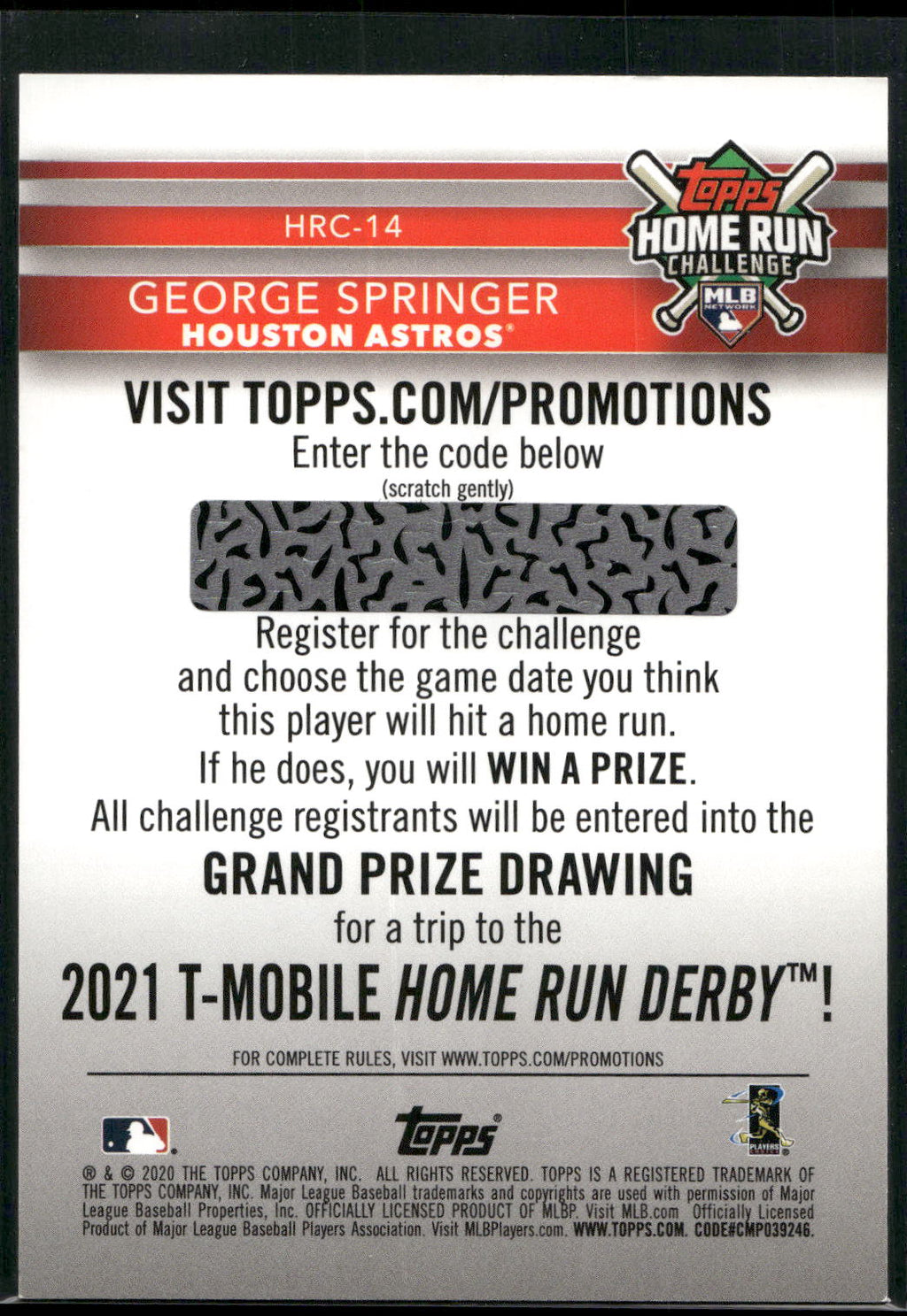 2020 Topps #HRC-14 George Springer Home Run Challenge (Series Two)