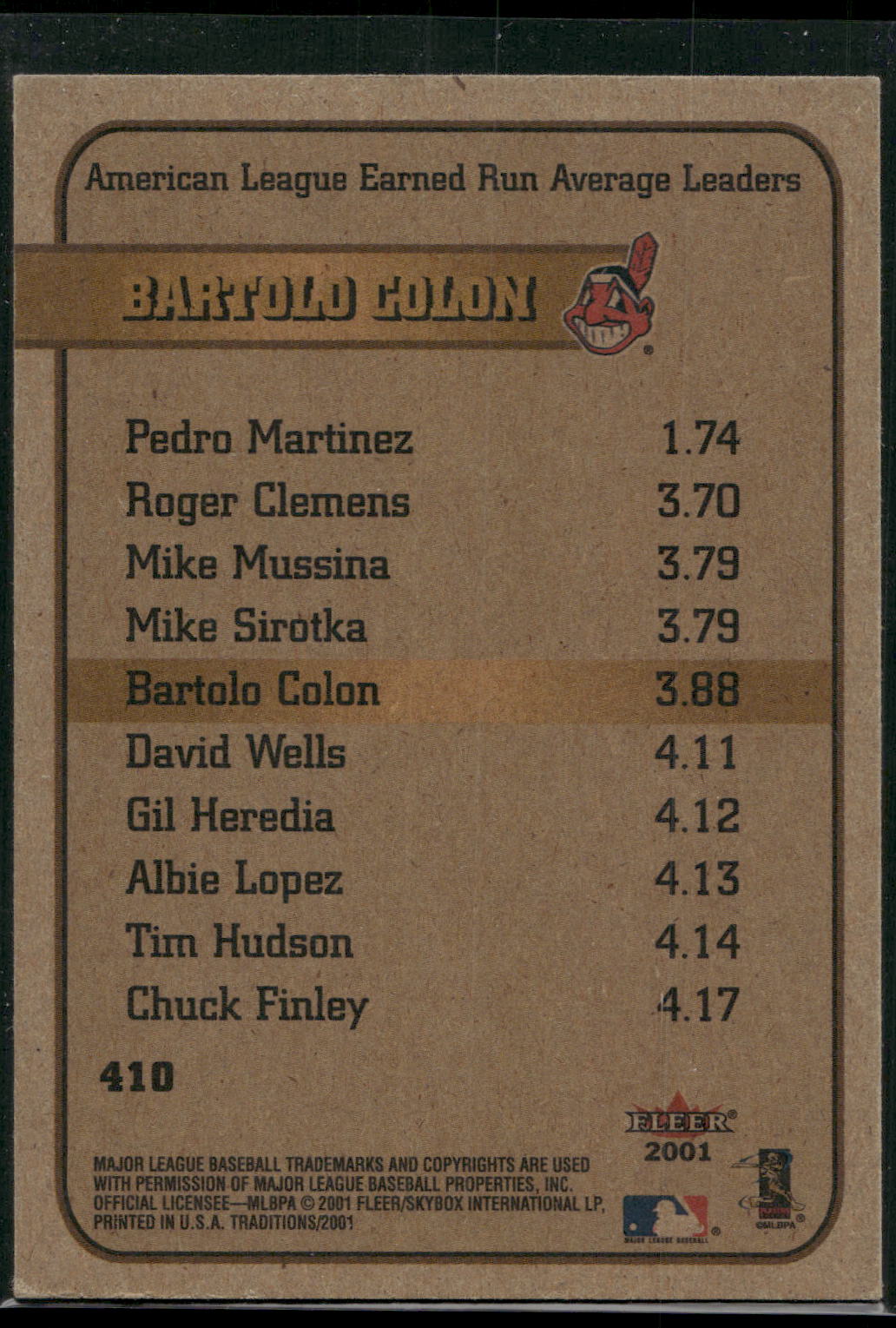 2001 Fleer Tradition #410 Bartolo Colon