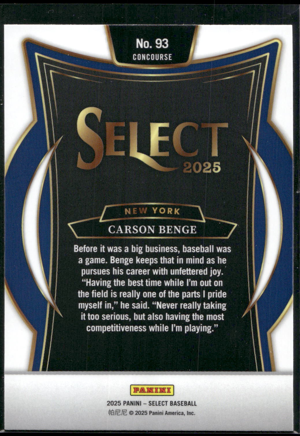 2025 Panini Select #93 Carson Benge