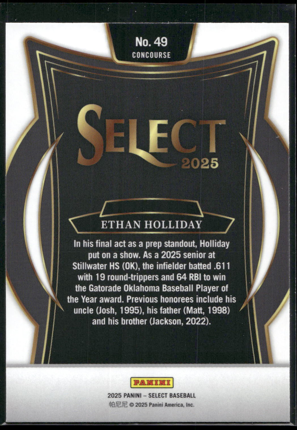 2025 Panini Select #49 Ethan Holliday