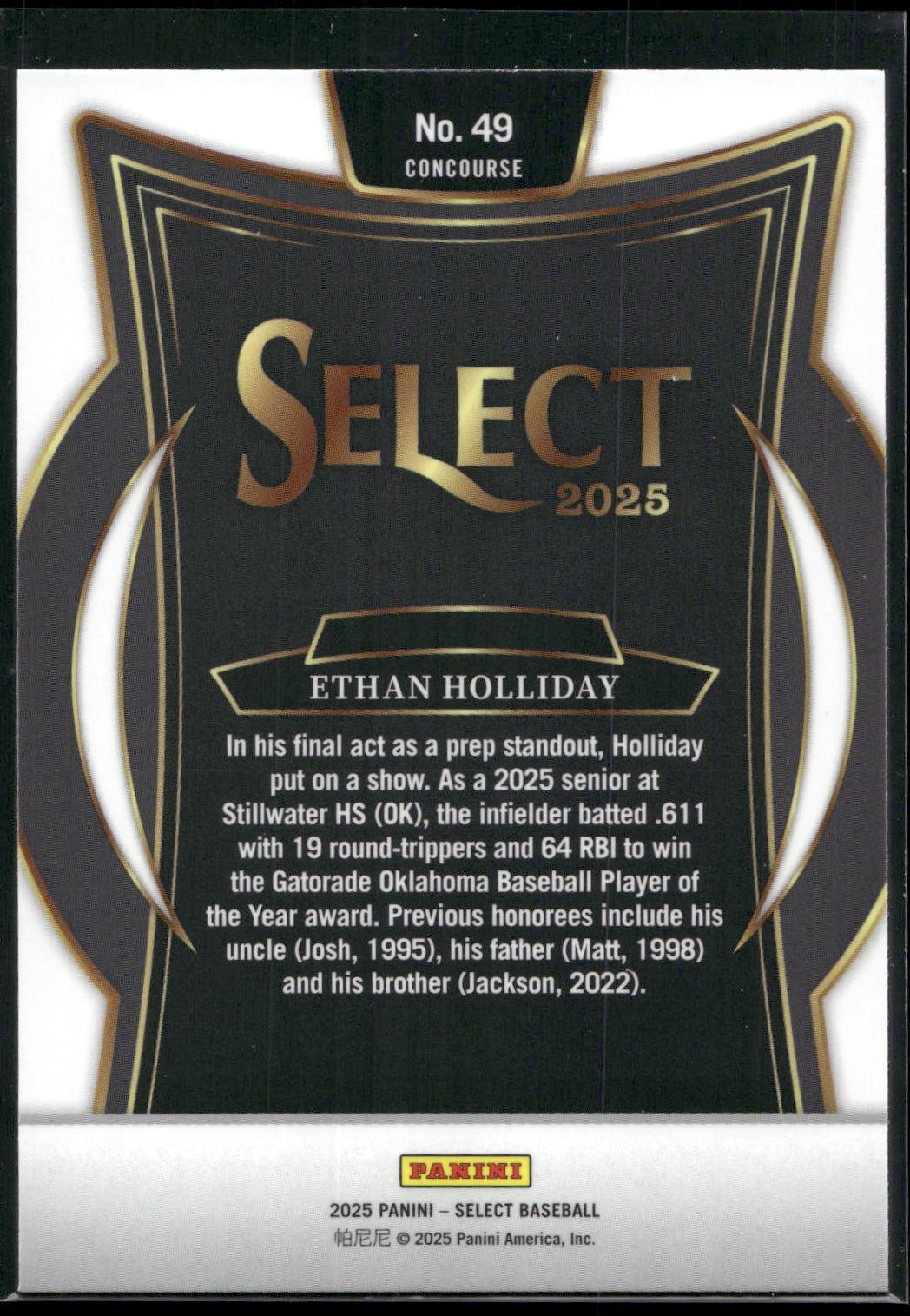 2025 Panini Select #49 Ethan Holliday