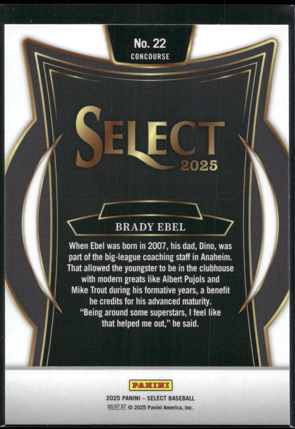 2025 Panini Select #22 Brady Ebel