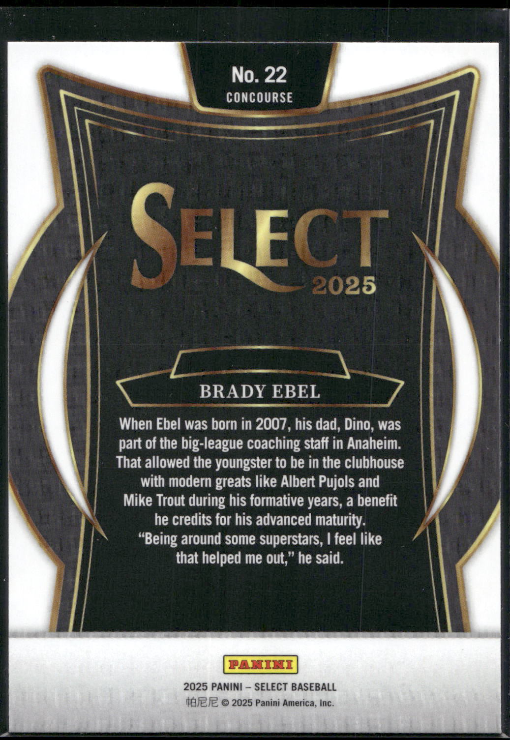 2025 Panini Select #22 Brady Ebel