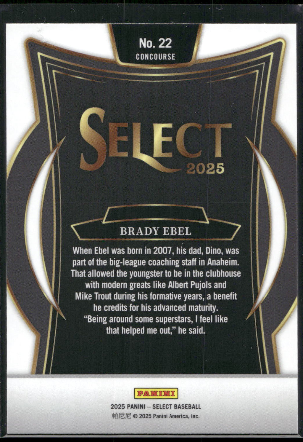 2025 Panini Select #22 Brady Ebel