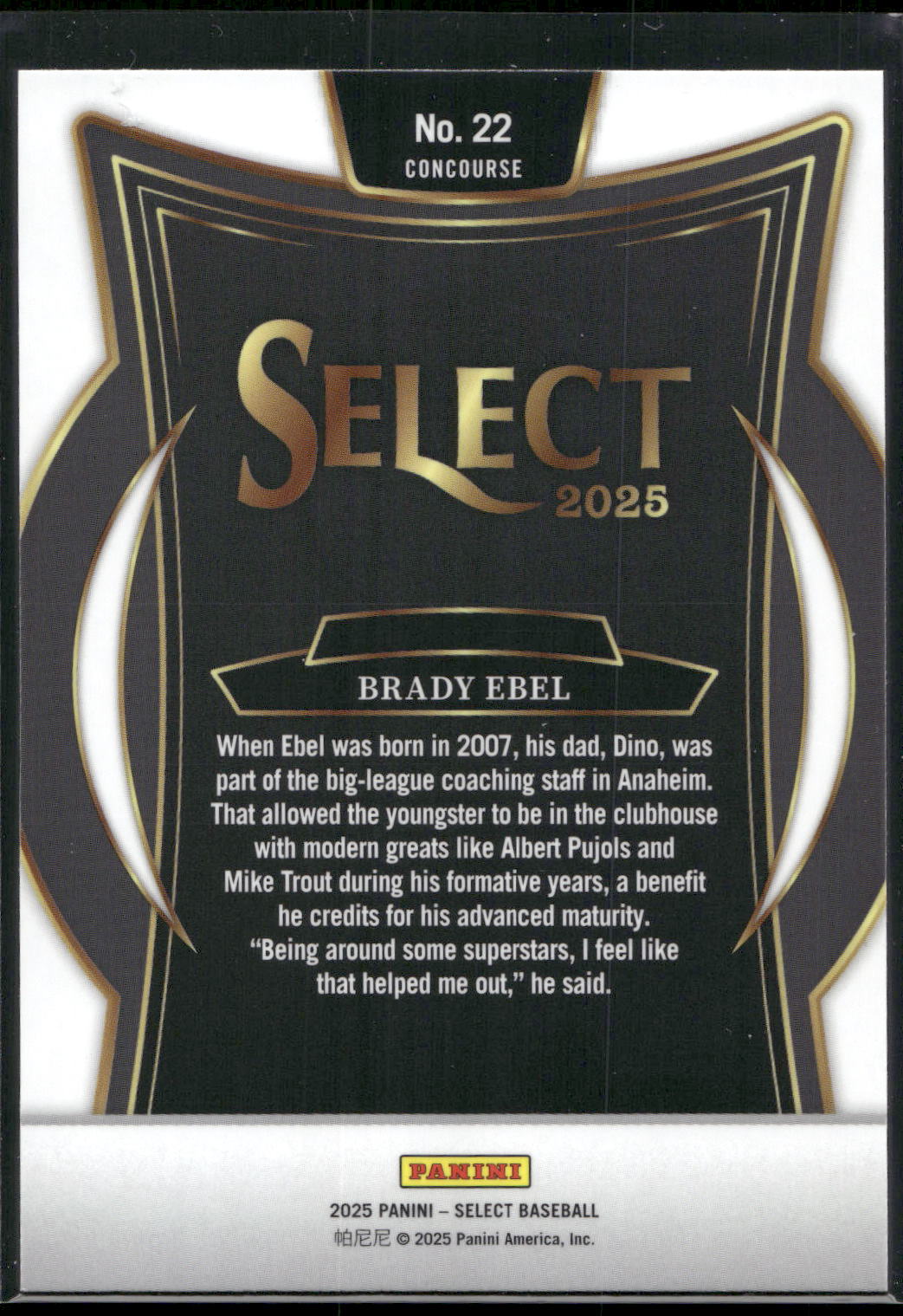 2025 Panini Select #22 Brady Ebel