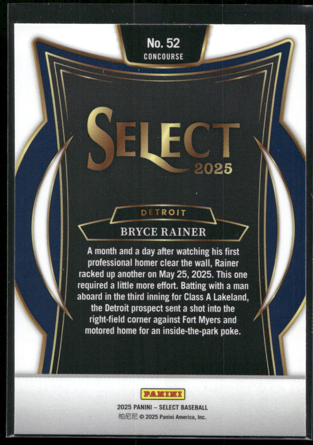 2025 Panini Select #52 Bryce Rainer