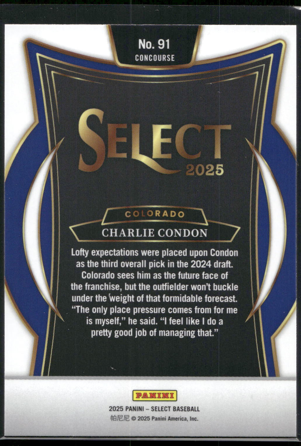 2025 Panini Select #91 Charlie Condon