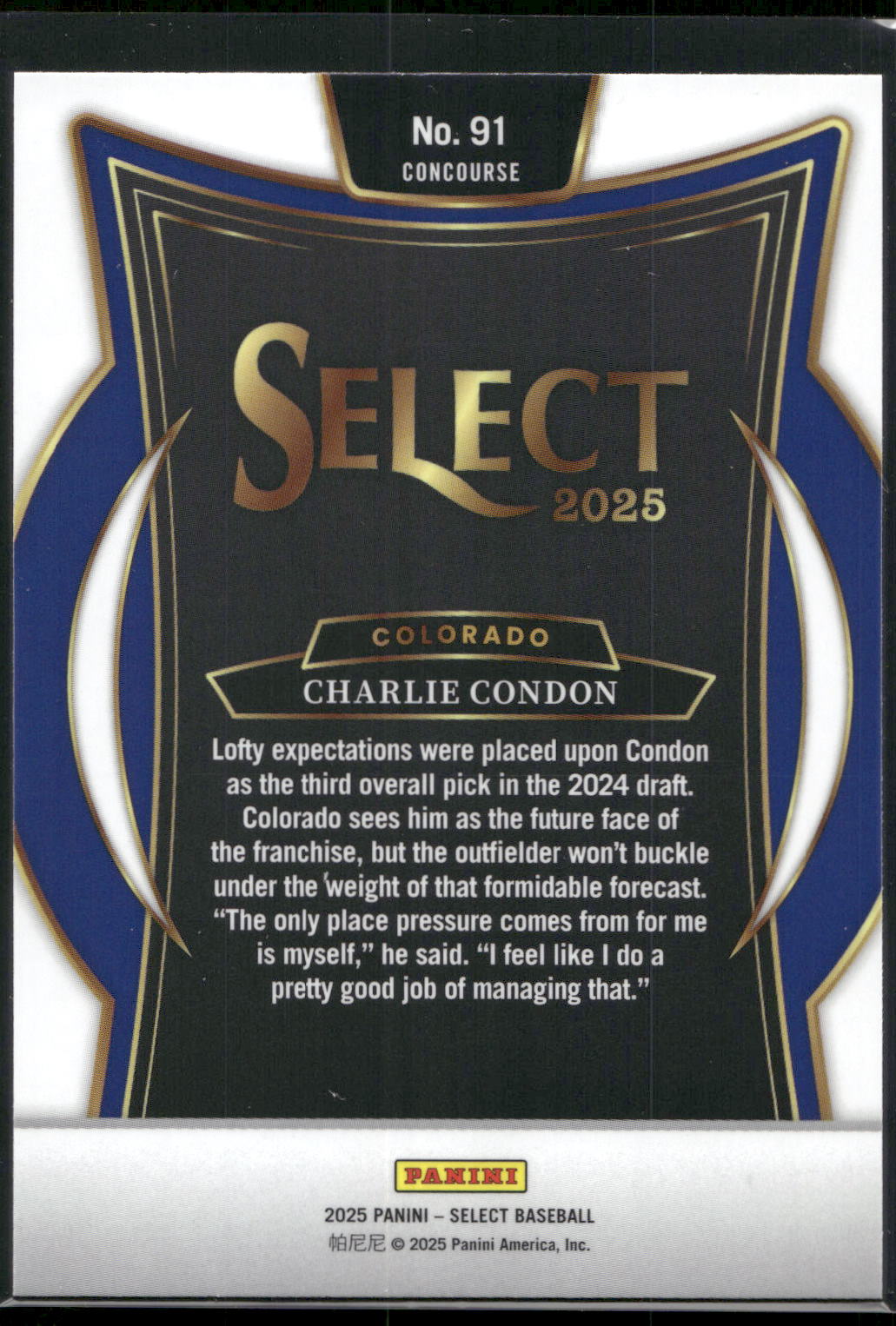 2025 Panini Select #91 Charlie Condon