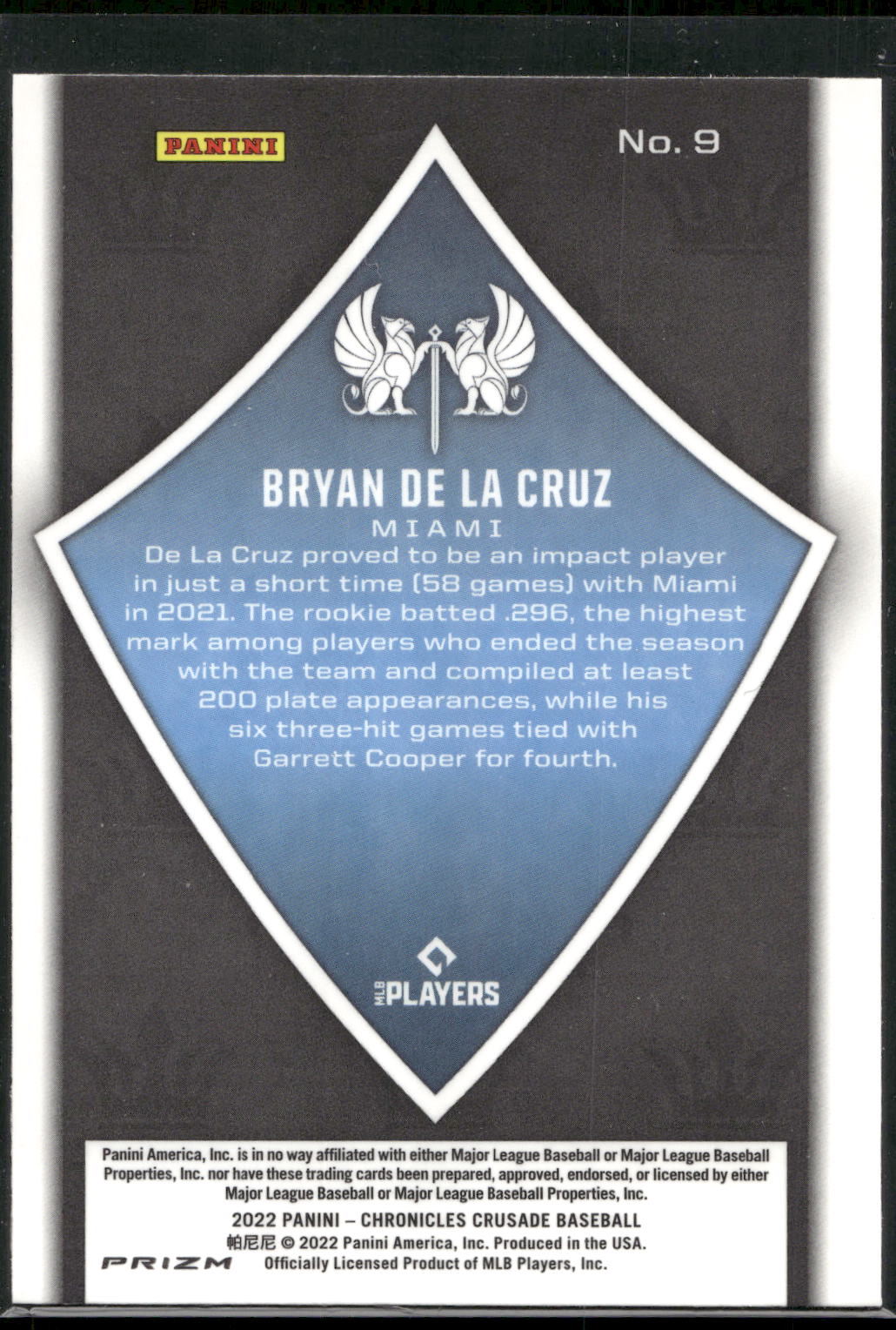 2022 Panini Chronicles #9 Bryan De La Cruz Crusade