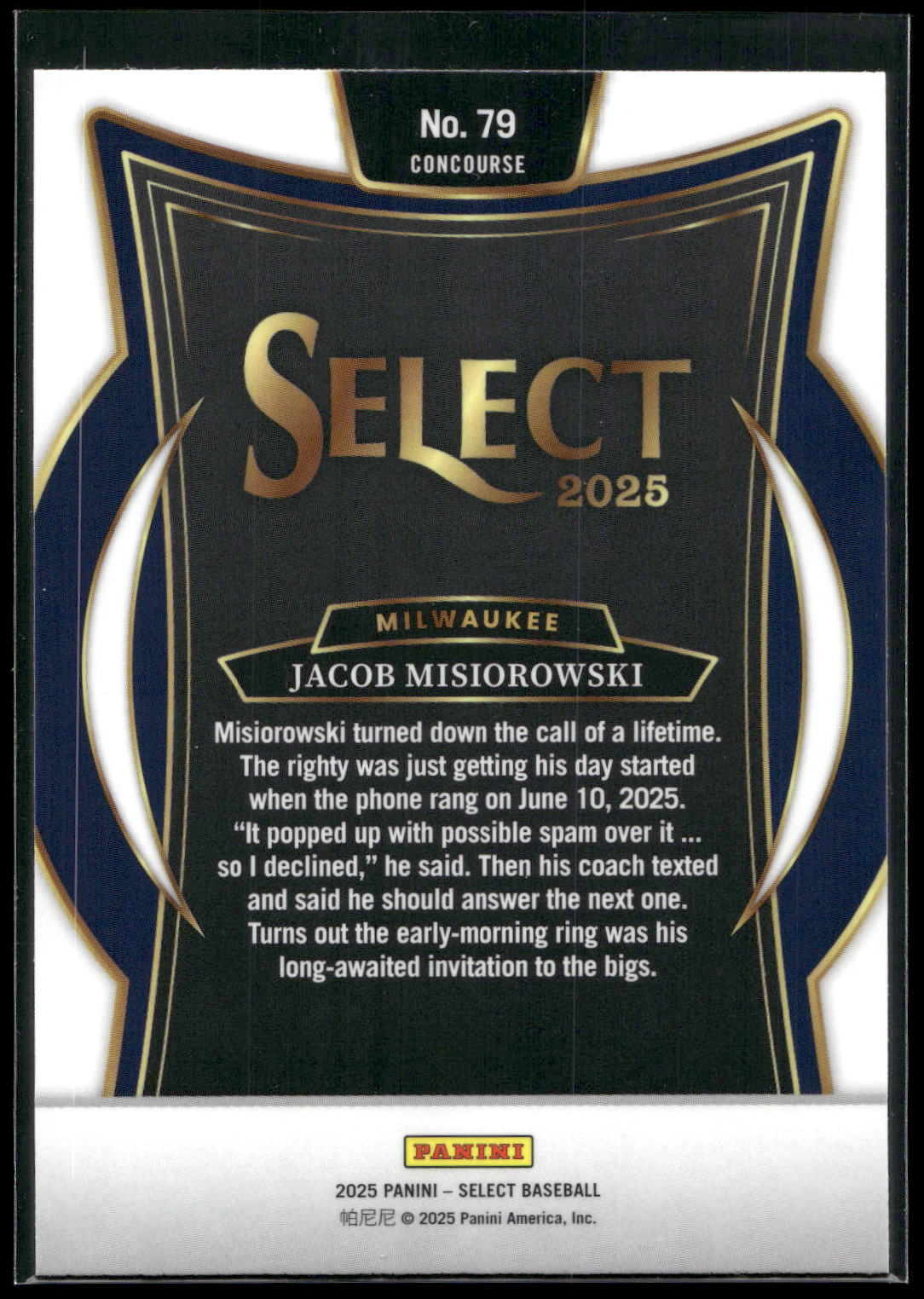 2025 Panini Select #79 Jacob Misiorowski