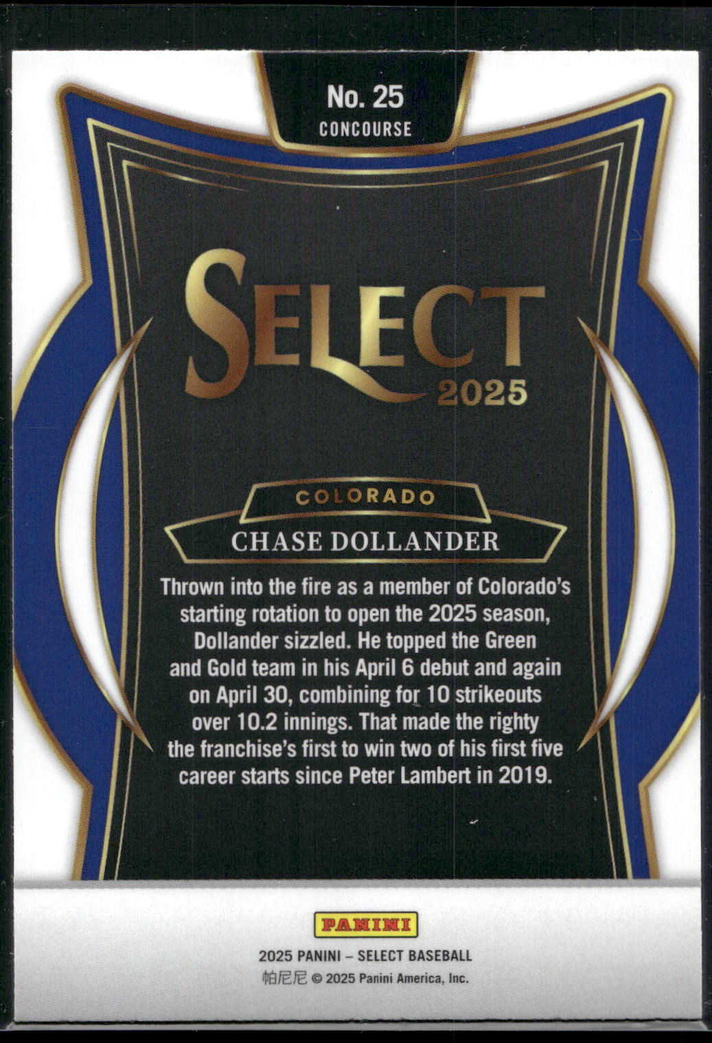 2025 Panini Select #25 Chase Dollander