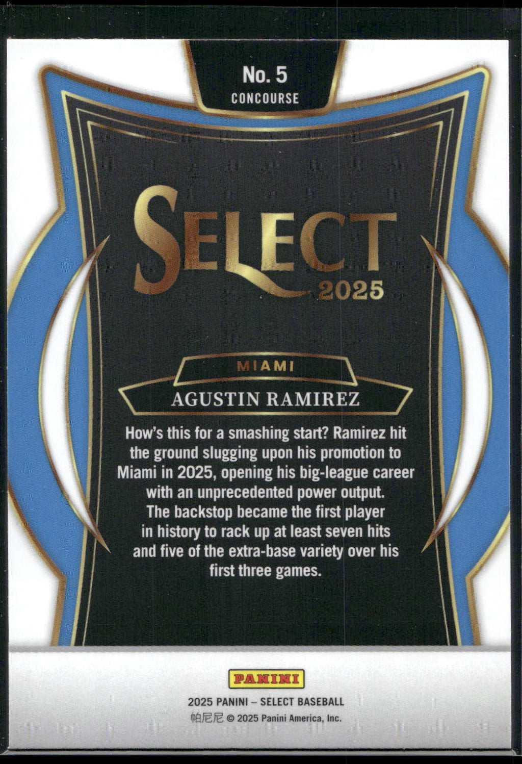 2025 Panini Select #5 Agustin Ramirez