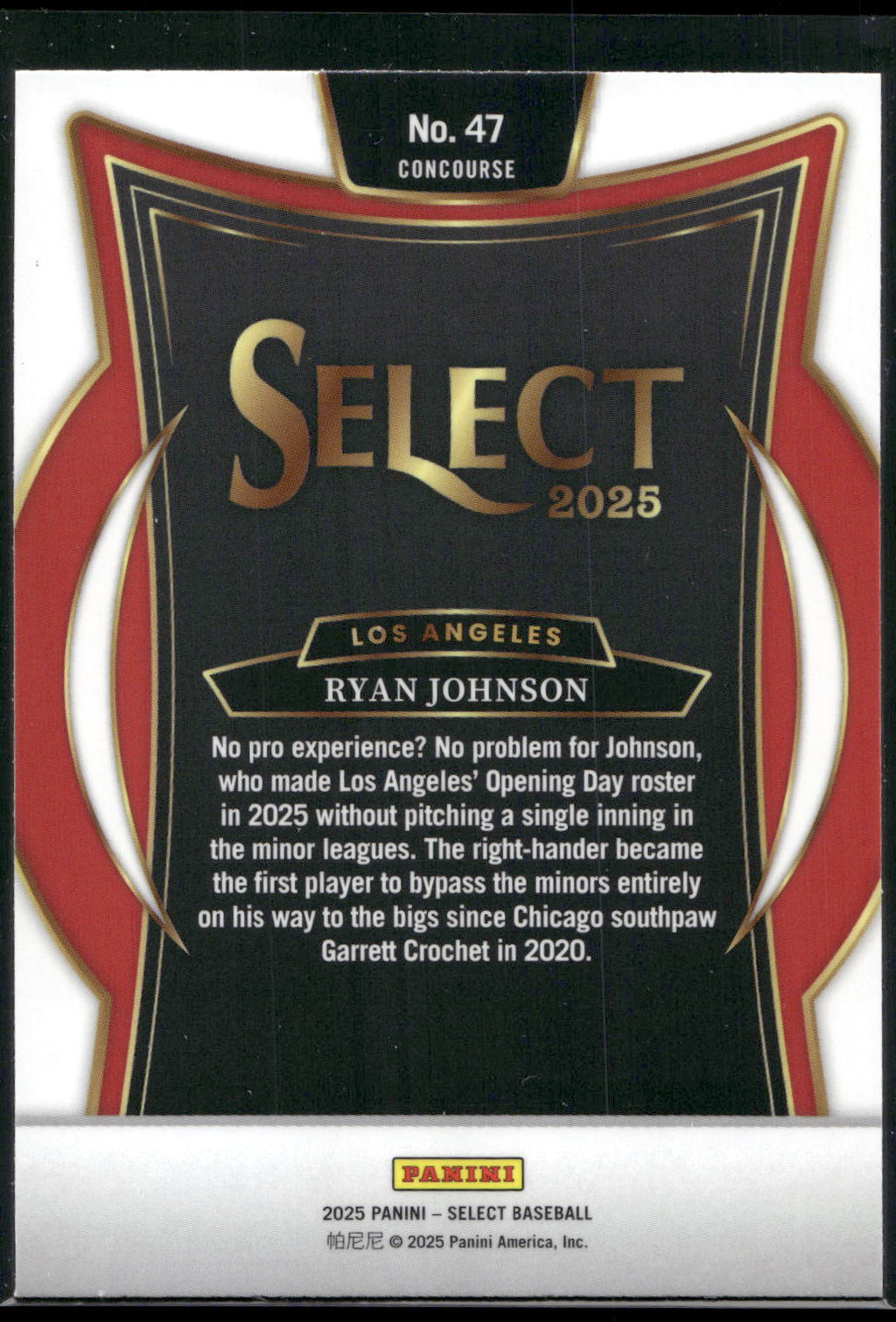 2025 Panini Select #47 Ryan Johnson