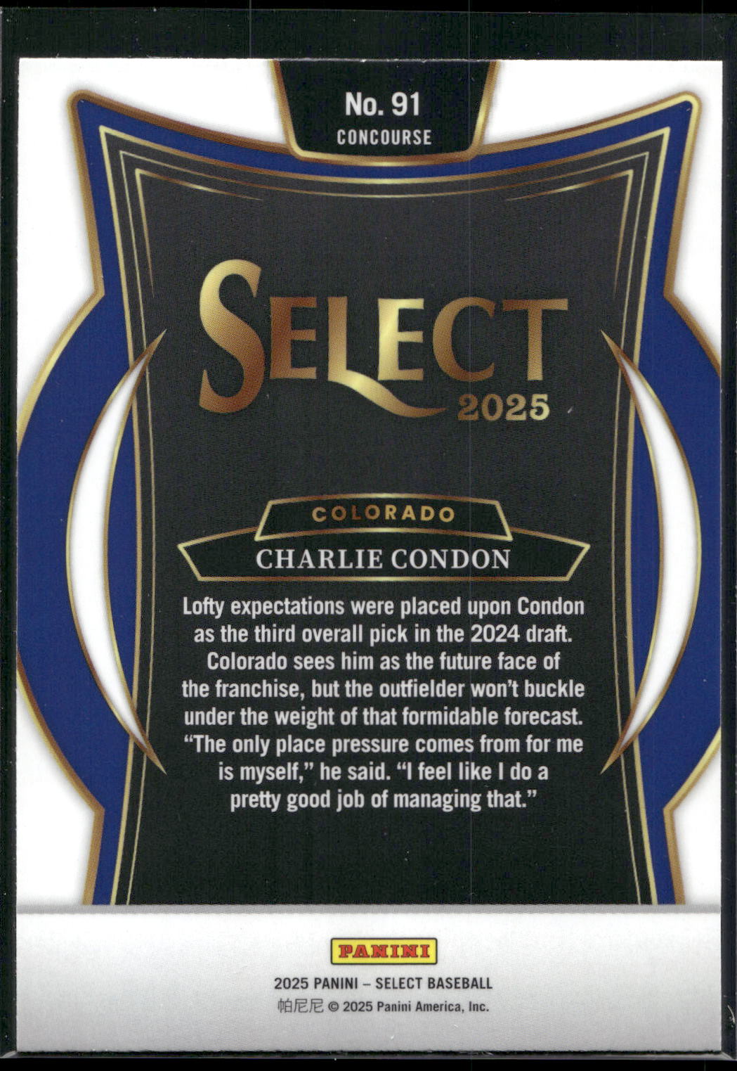 2025 Panini Select #91 Charlie Condon