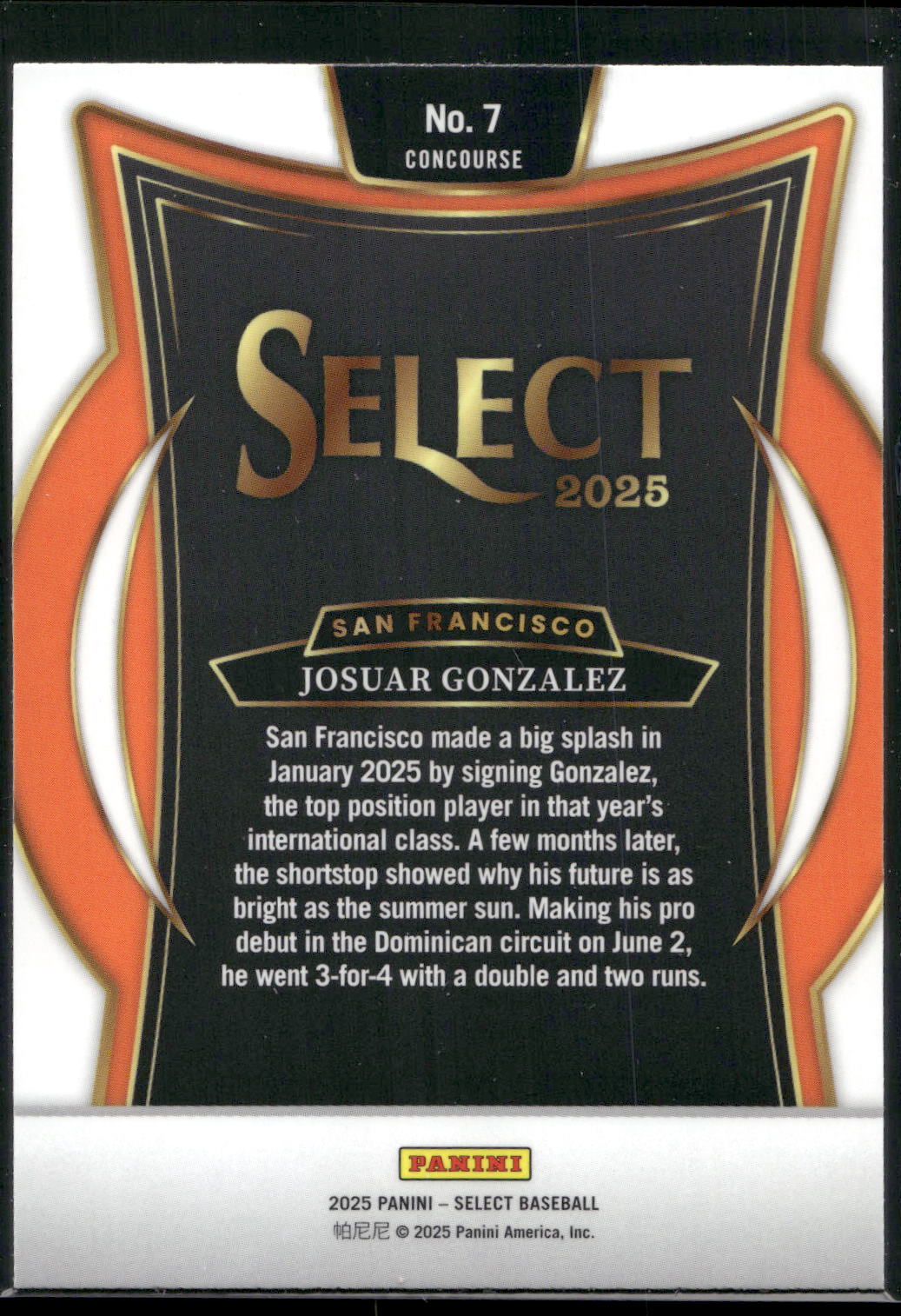 2025 Panini Select #7 Josuar Gonzalez