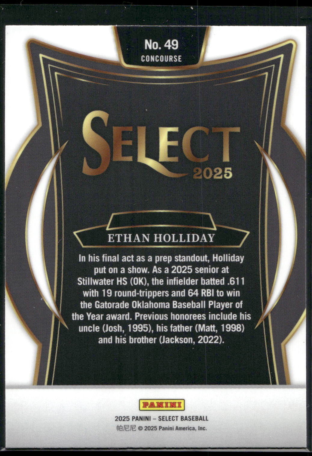 2025 Panini Select #49 Ethan Holliday