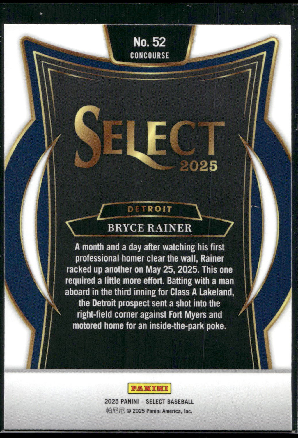 2025 Panini Select #52 Bryce Rainer