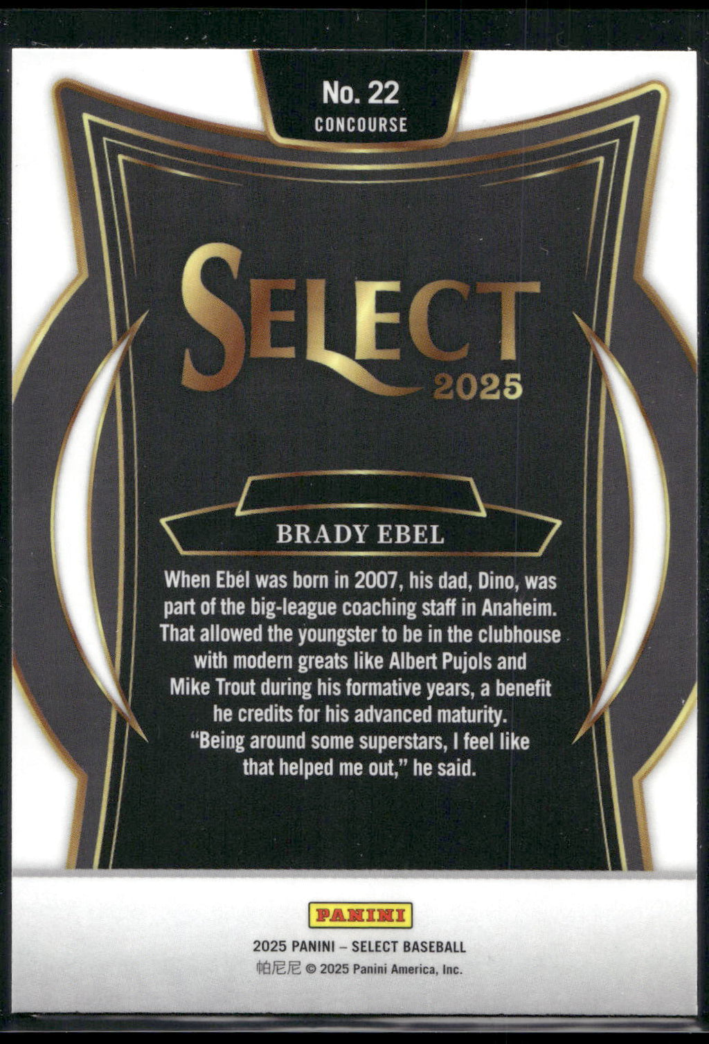 2025 Panini Select #22 Brady Ebel
