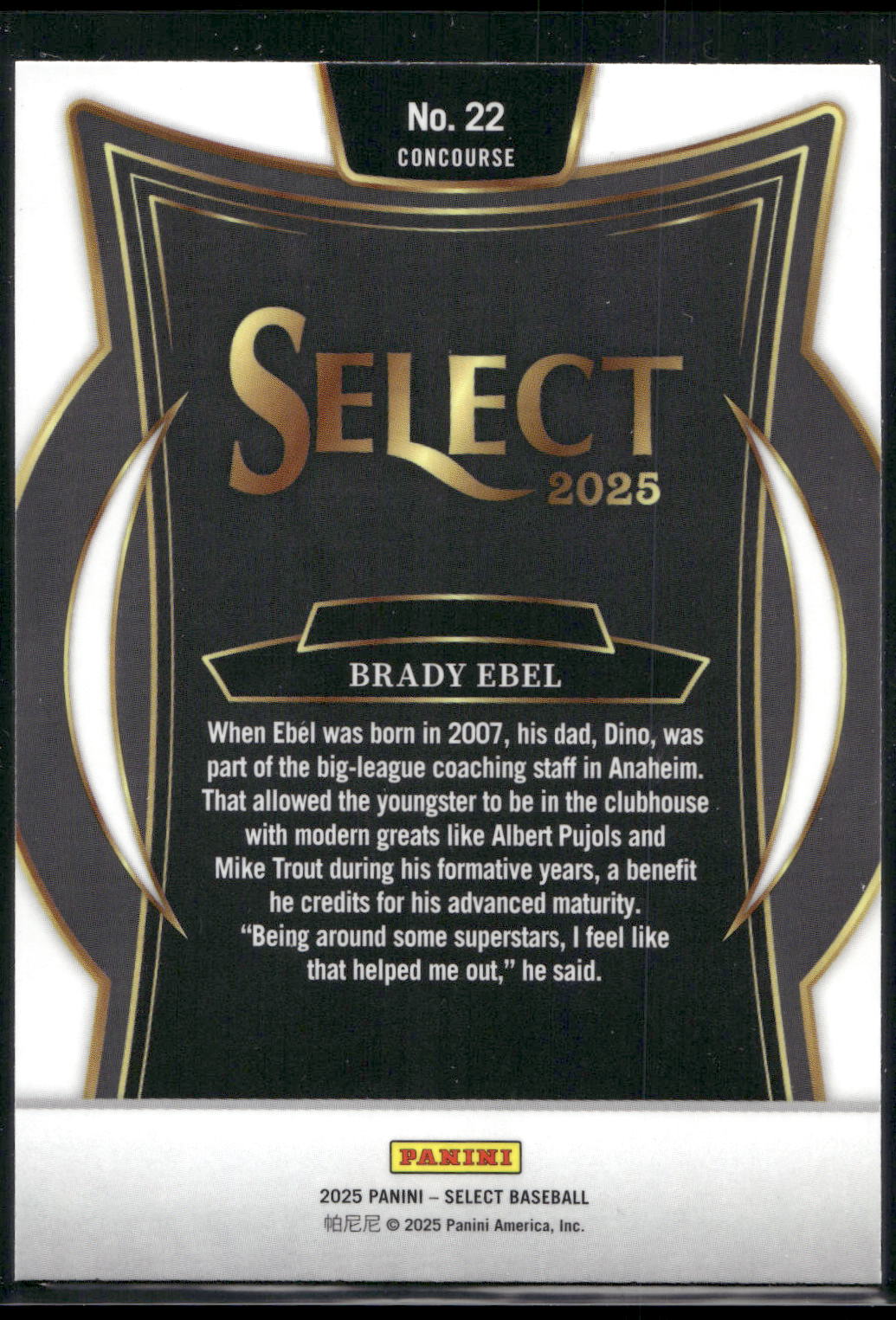 2025 Panini Select #22 Brady Ebel