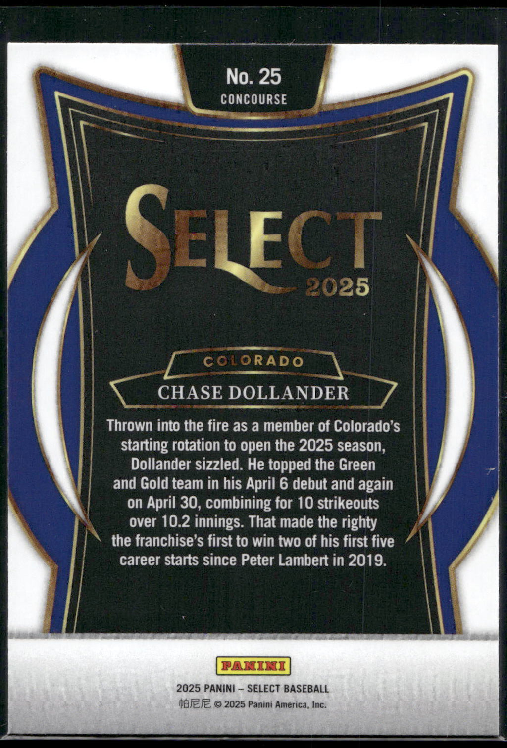 2025 Panini Select #25 Chase Dollander
