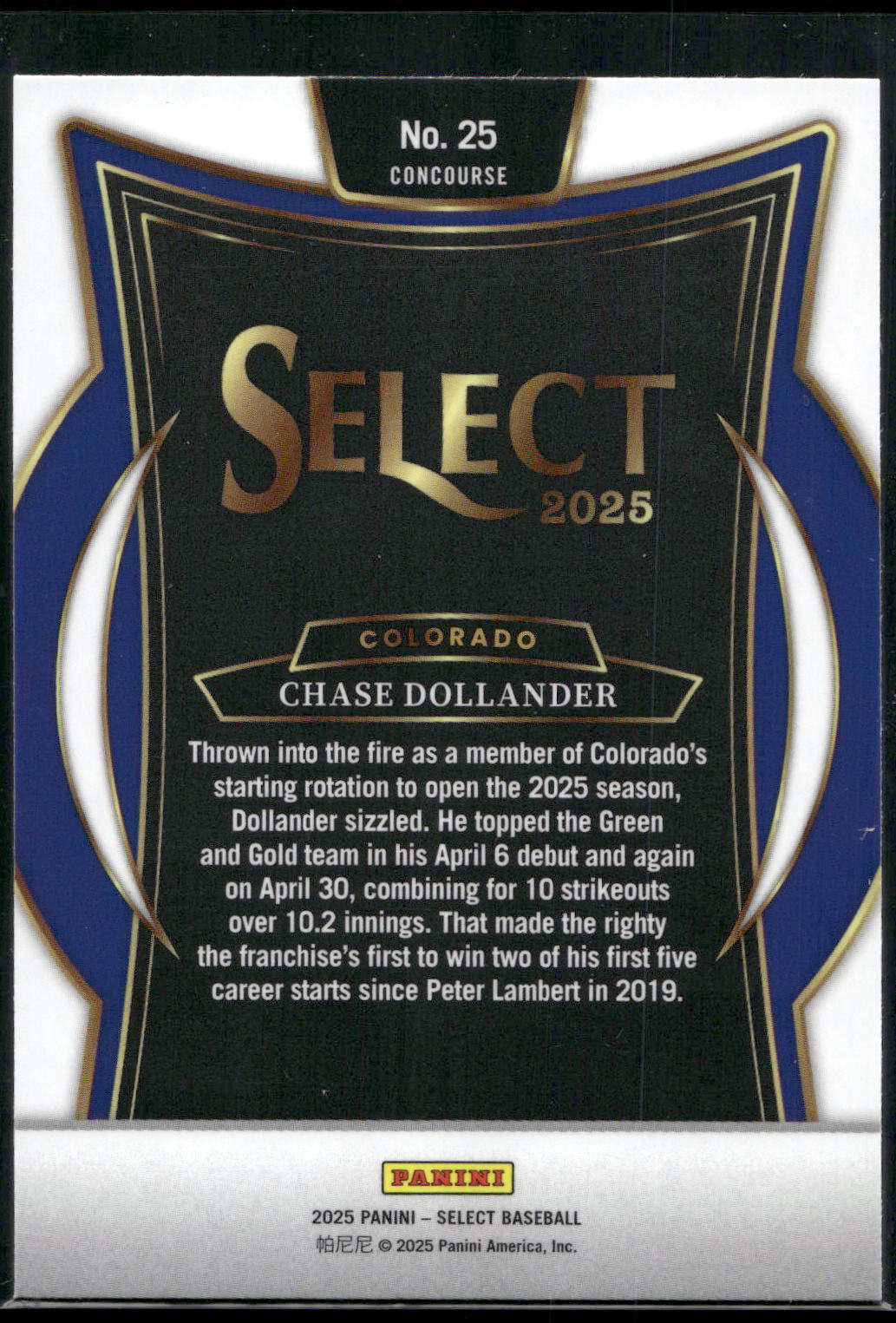 2025 Panini Select #25 Chase Dollander