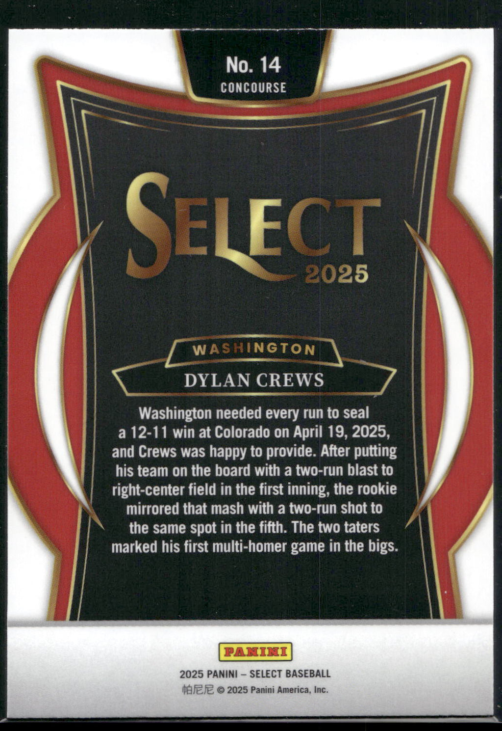 2025 Panini Select #14 Dylan Crews