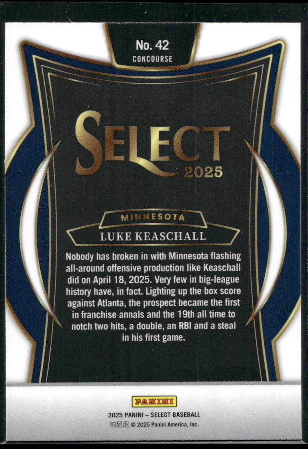 2025 Panini Select #42 Luke Keaschall