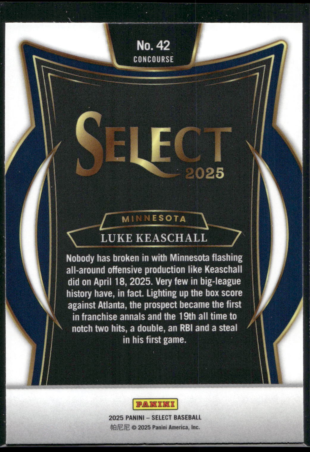 2025 Panini Select #42 Luke Keaschall