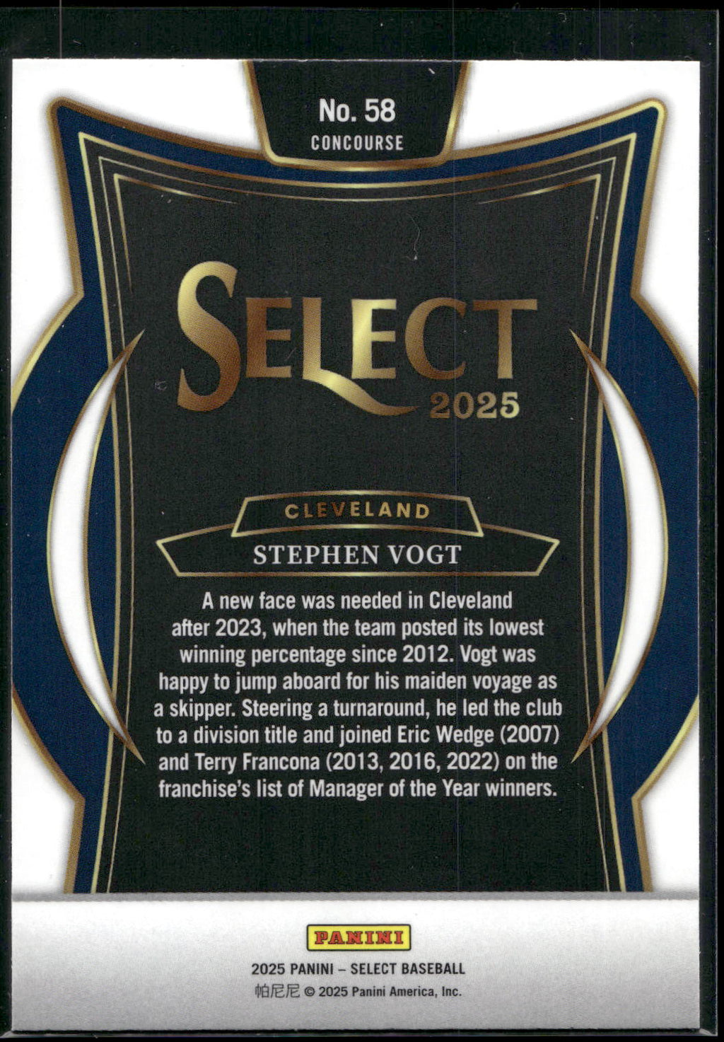 2025 Panini Select #58 Stephen Vogt
