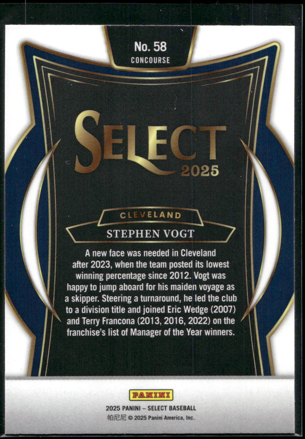 2025 Panini Select #58 Stephen Vogt