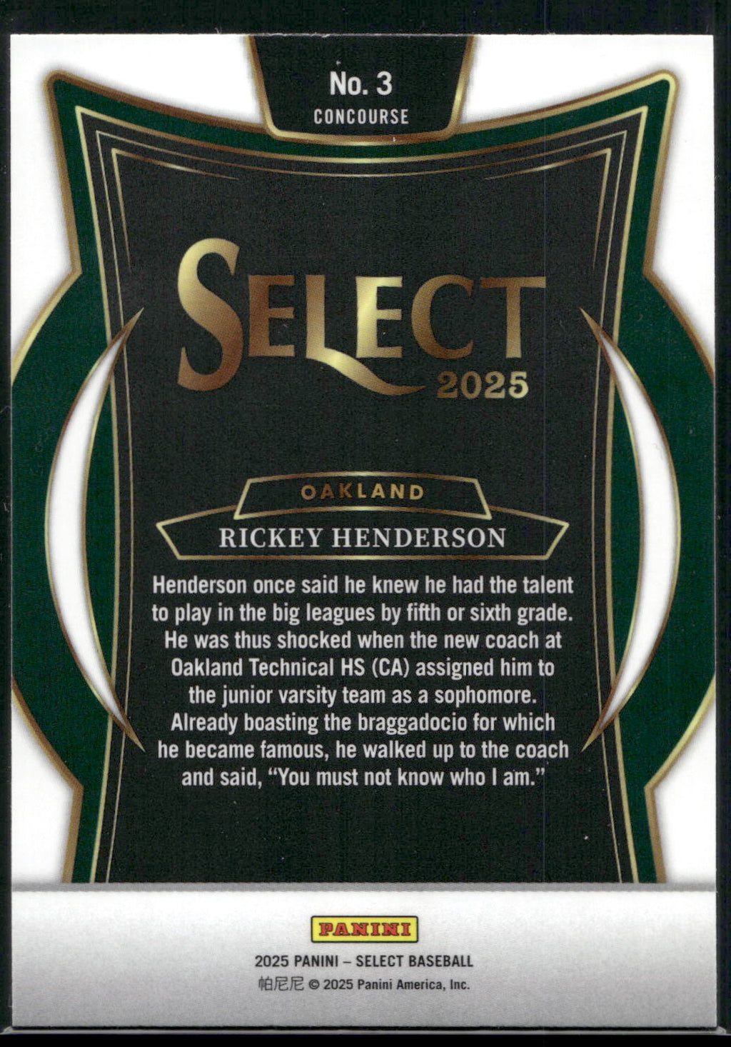 2025 Panini Select #3 Rickey Henderson