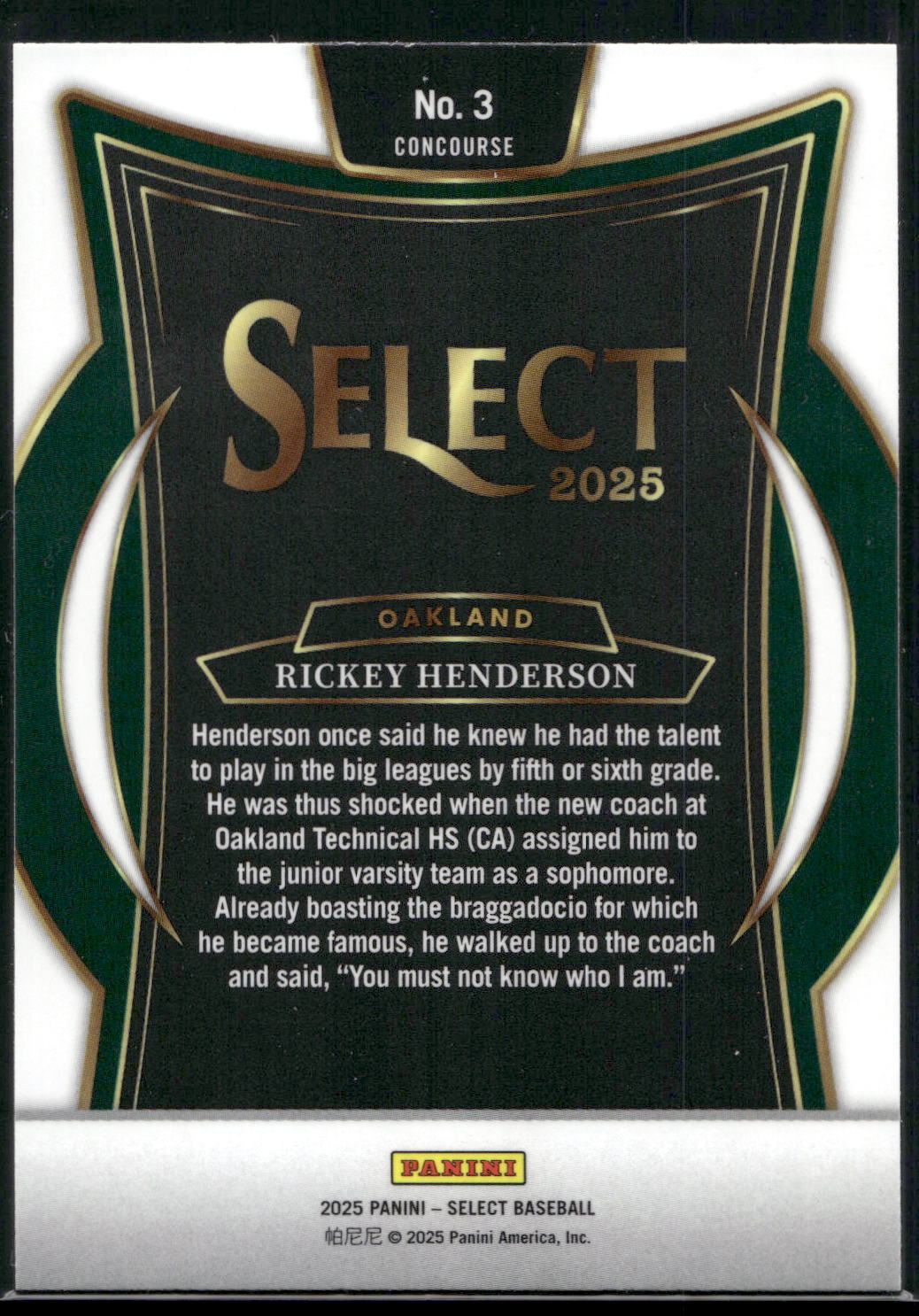2025 Panini Select #3 Rickey Henderson
