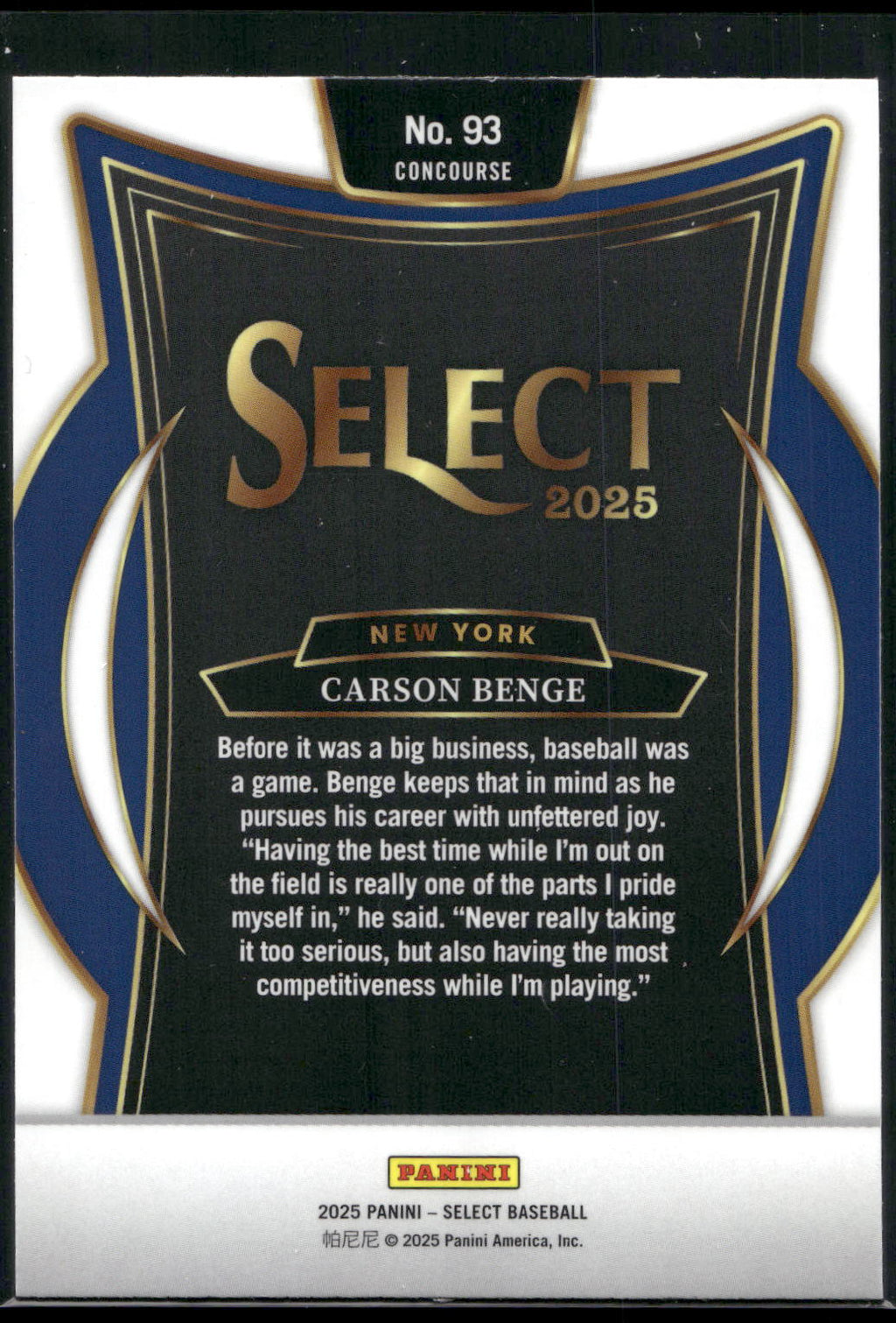2025 Panini Select #93 Carson Benge