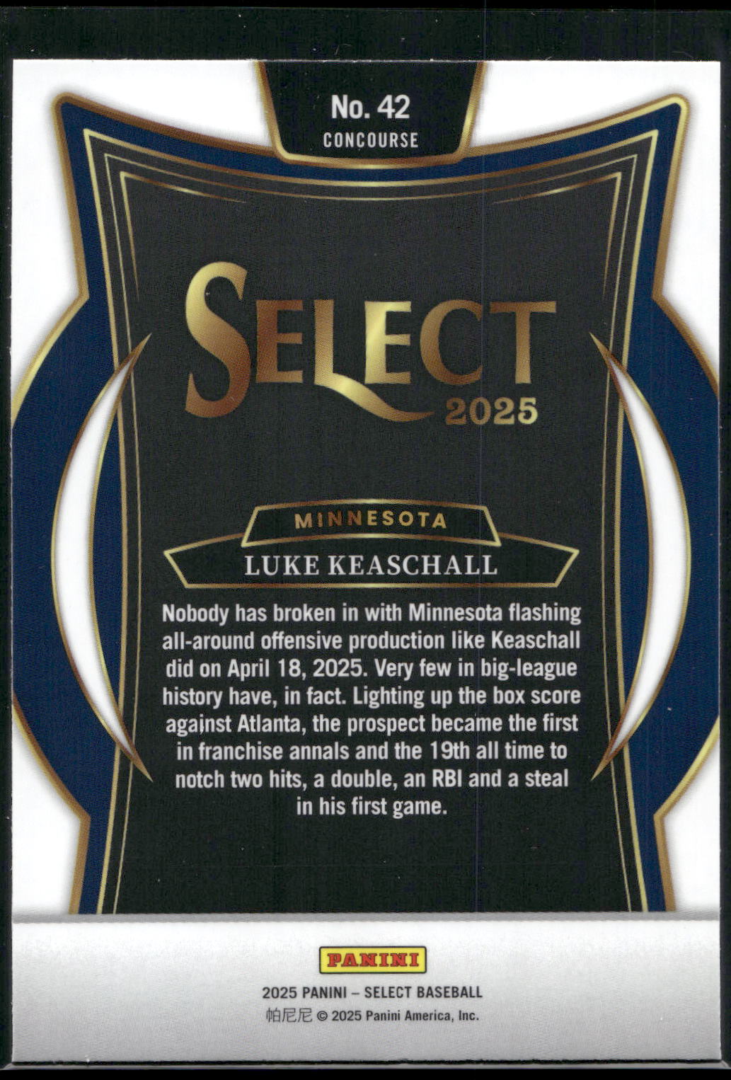 2025 Panini Select #42 Luke Keaschall