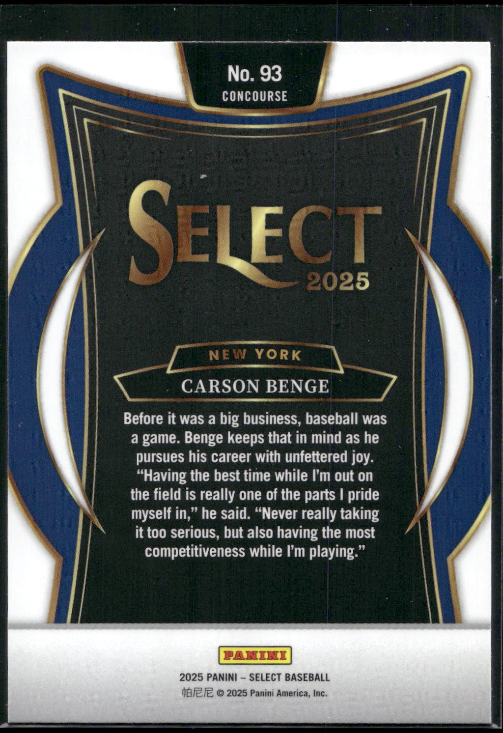 2025 Panini Select #93 Carson Benge