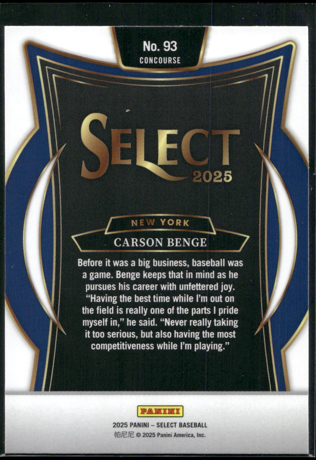 2025 Panini Select #93 Carson Benge