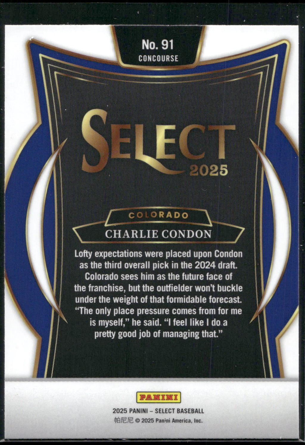 2025 Panini Select #91 Charlie Condon