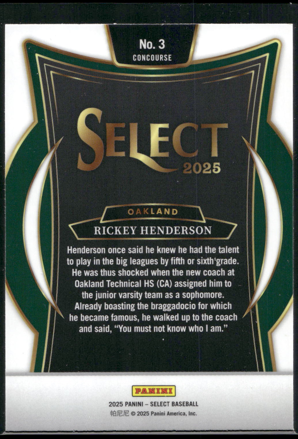 2025 Panini Select #3 Rickey Henderson