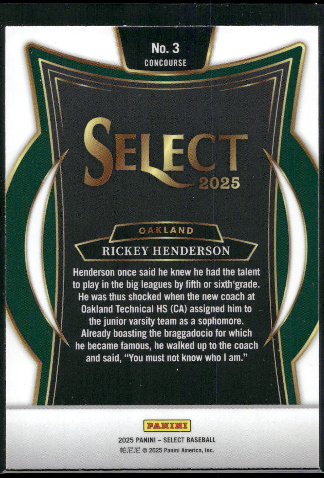 2025 Panini Select #3 Rickey Henderson