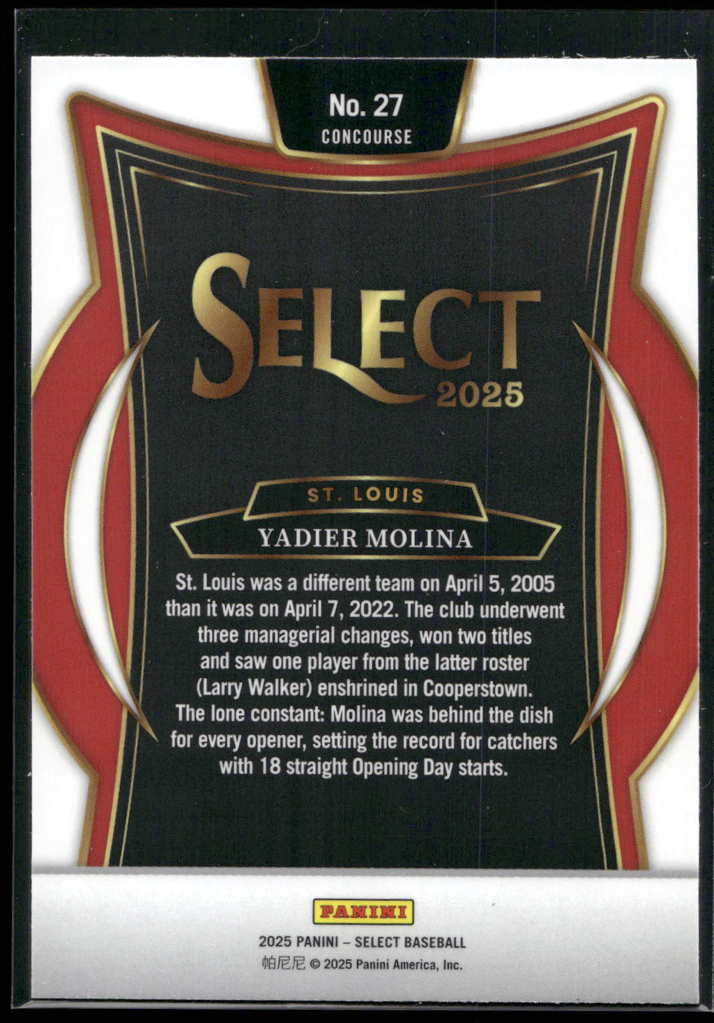 2025 Panini Select #27 Yadier Molina