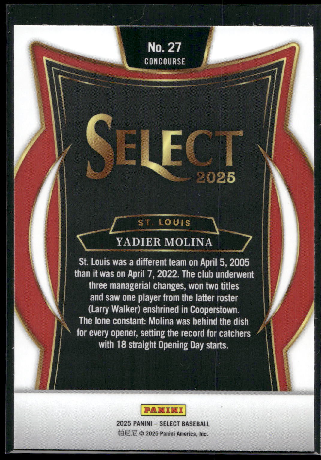 2025 Panini Select #27 Yadier Molina